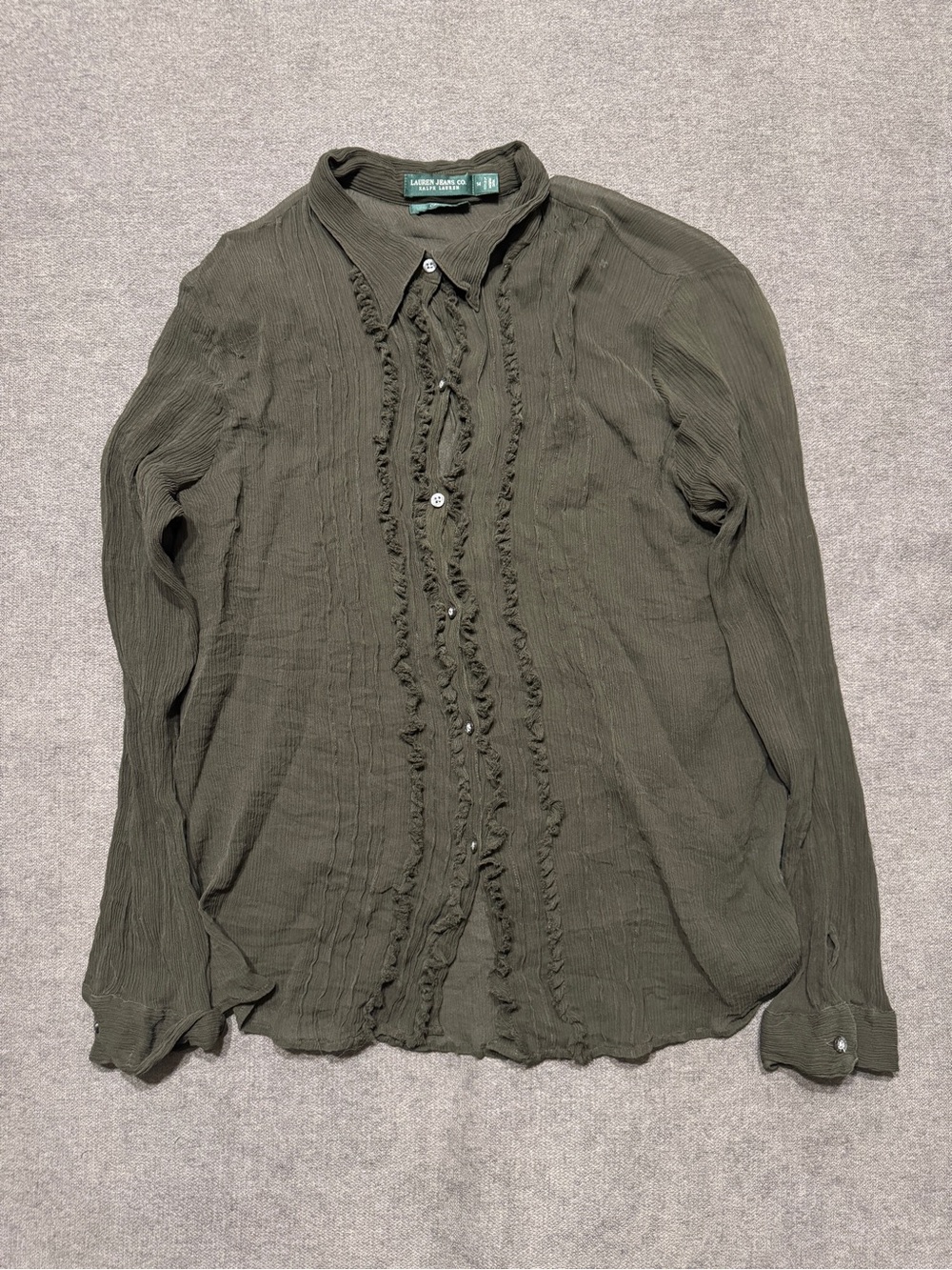 Ralph Lauren Olive Green Textured Blouse 100% silk